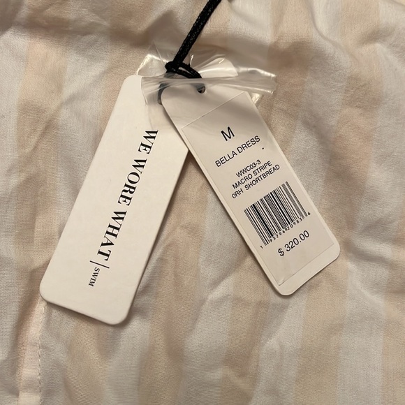 WeWoreWhat Puff Sleeve Bella Shirt Dress in Macro Stripe Shortbread - Picture 7 of 9